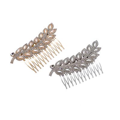 China Environmental Friendly Silver Brides Tiara Wedding Hair Combs Women Pearl Color Crystal Leaves Flowers Bridal Hair Accessories Birthday Party Headwear for sale