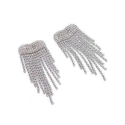 China New 925 Silver Hyperbole Full Needle Diamond Large Earrings Multi Layer Claw Chain Super Shining Love Shape Long Tassel Earrings for sale