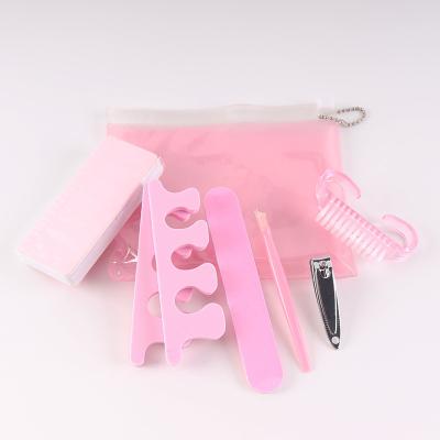 China Professional Nail Tools 7 Pcs Professional Pink PVC Bag Disposable Pedicure Manicure Set for sale