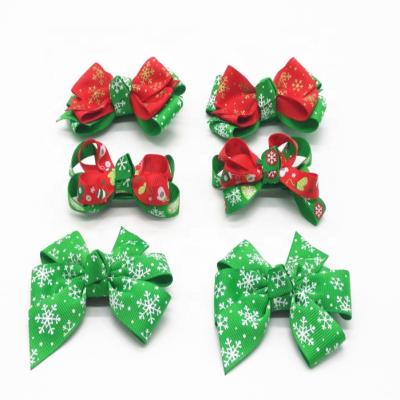 China Wholesale Personalized Festival Hair Decoration Christmas Grosgrain Ribbon Hair Bow with Clips for Festival Decoration for sale