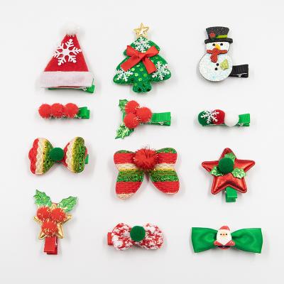 China Children's Christmas Fashion Five-piece Costume Snowman Hair Clip Gold Glitter Girl Christmas Tree Bow Clip Hair Clip Decoration for sale