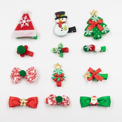 China Wholesale Children's Christmas Decoration Glitter Hairpin Set Cute Headdress Bow Hair Clip for sale