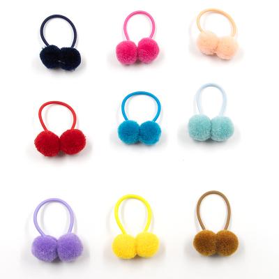 China Girls Hair Accessories 20pcs/lot Solid Color Kids Headband Rope Hair Ties Double Pompom Decoration Baby Kids Hair Band Cute Fur Ball for sale