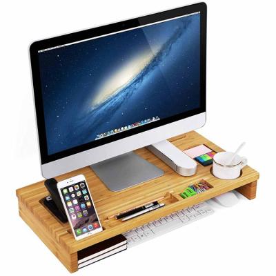 China SONGMICS Bamboo Wooden Laptop PC Computer Monitor Stand Riser (Height) Position Adjustable Desktop Desk Organizer for sale