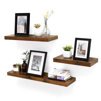 China (Size) VASAGLE Adjustable Floating Wall Shelf MDF I Shape Rustic Wall Mounted Storage Shelf Display Brown Wood Shelf for sale