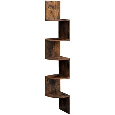 China VASAGLE Zigzag Design Shelf Brown Rustic Corner Floating Shelf 5-Tier Wall Floating Shelf for sale