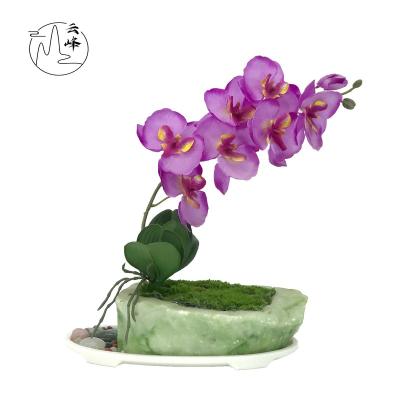 China Stocked/EO-friedfly/To Clean Easy/Not Easy To Break Potted Creative Potted Resin Orchid Bonsai Countertop Decor Phalaenopsis Indoor Home Artificial Purple Orchid Flowers for sale