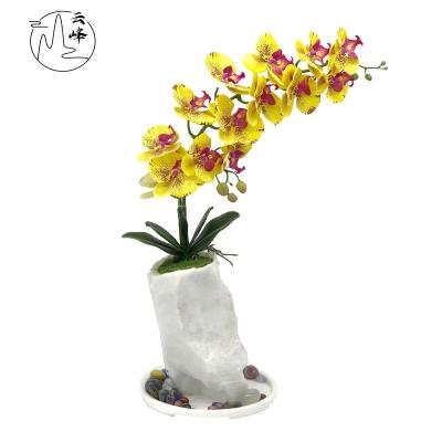 China Stocked/EO-friedfly/To Clean Easy/Not Easy To Break Artificial Phalaenopsis Flowers Plants Potted Large Orchid Bonsai Resin Creative Flower For Home Interior Decorations for sale