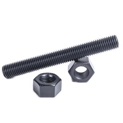 China Industry General Black Carbon Steel DIN 975 DIN 976 Grade 10.9 ASTM A193 GR B7 High Tensile Stud Bolt With Nut 2h for sale