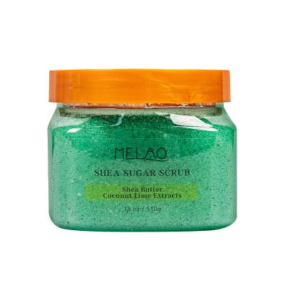 China 2021 Exfoliator Sugar Body Scrub Private Label 510g Dead Skin Remover Whitening Shea Butter Coconut Lime Shea Sugar Scrub for sale