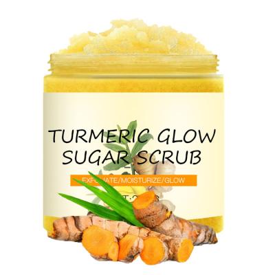 China Organic Exfoliator Private Label Vegan Turmeric Skin Care Scrub Anti Acne Exfoliating Brighting Sugar Turmeric Body Scrub for sale