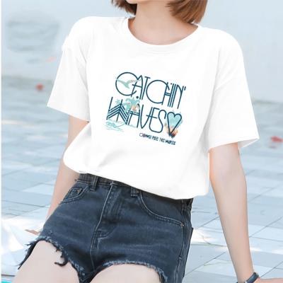 China New Breathable Fashion T-shirt Woman Spring Summer Girls Print Short Sleeve O Neck Cotton Spandex Women Top Casual Soft Thin Women T-shirt for sale