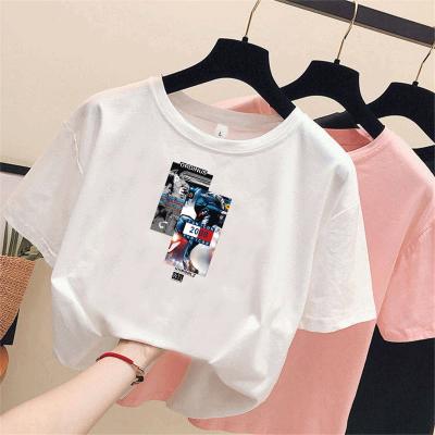 China Harajuku Breathable Wholesale Black Female Short Pattern Dress Summer Clothing Street Sleeve T-shirt Print White T-shirt for sale