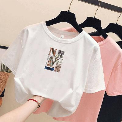 China Breathable Custom Printing Leisure Short Sleeve Cotton Korean Women Easy T-Shirt for sale