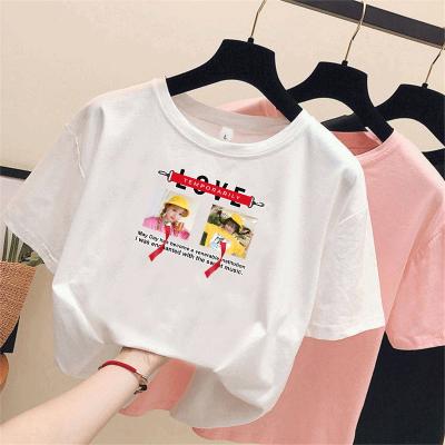 China Wholesale low price custom made women's breathable t-shirt 90% cotton10% elastane simple with round neck for sale