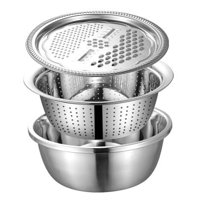 China Viable Most Popular Multifunctional Mixing Bowls Basket Strainer Basin Grater Strainer Stainless Steel Cutter Vegetable Colander Set for sale