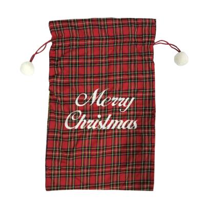 China Santa Returns Custom Popular Christmas Gift Popular Red Plaid Santa Gift Bags Bag Large Christmas Drawstring Bag for sale