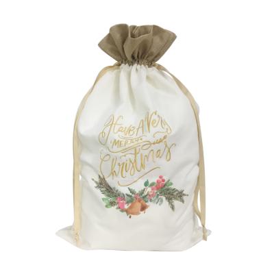 China Personalized Santa Sack Canvas Christmas Drawstring Bag Large Christmas Gift Bags for sale