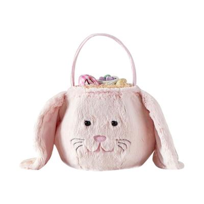 China Pink Easter Bunny Plush Kids Easter Bunny Plush Basket Bag Rabbit Toy for sale