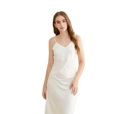 China 2022 factory sexy nightgown solid color 100% summer silk v-neck slip dress custom made anti-static nightgown for sale