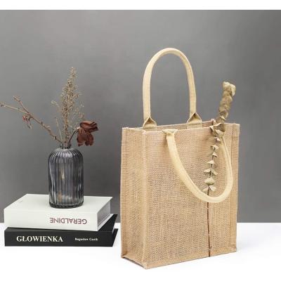 China AZO Free Custom Gift Tote Bags Blank Shopping Jute Burlap Bags Reusable Canvas Grocery Bag With Cotton Handle for sale