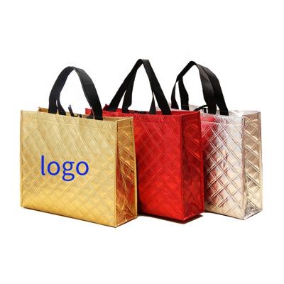 China Logo Luxury Shopping AZO Free Custom Tote Promotional Metallic Laminated Non Woven Bag For Tote Shopping for sale