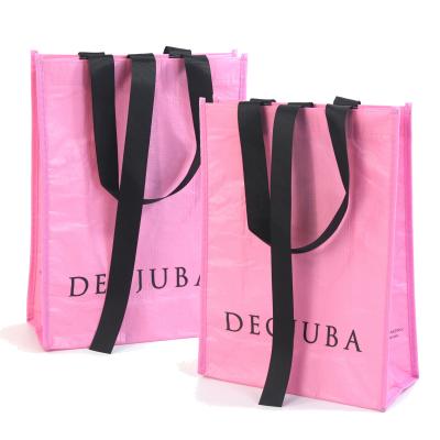 China Customized small mini eco-friendly handled fashion pink nonwoven bag wedding rpet cosmetic bags gift shopping with ribbon handle for sale