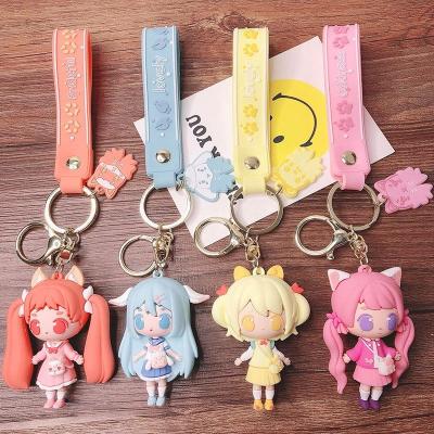 China 2022 Newest 3D Cartoon Lovely Beauty Rubber Girls Design Anti-lost Key Chain Bag Car Key Decoration Wholesale Gift Key Chain for sale