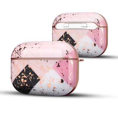 China Fashion Luxury Airpods Case Gold Cover Device Wireless Charging Electroplating Marble Marble Case For Apple Airpods pro 123 case for sale