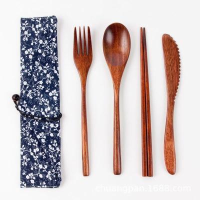 China Japanese Style Tableware Travel Viable Custom Natural Reusable Wooden Utensils Set Portable Fork Spoon Chopsticks Knife Cutlery Set for sale