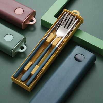 China Suction color salt box travel gift chopstick spoon fork spoon pull-out student- sustainable plastic portable tableware box plastic for sale