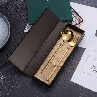 China Reusable Gold Flatware 304 Stainless Steel Reusable Fork Spoon Building Sustainable Korean Cutlery Set For Wedding Gift for sale