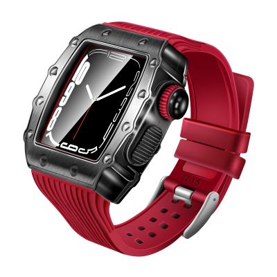 China Wholesale Custom Luxury Alloy Silicon Band Strap 45mm Stainless Steel Metal Watch Case For Apple Watch iWatch Series for sale