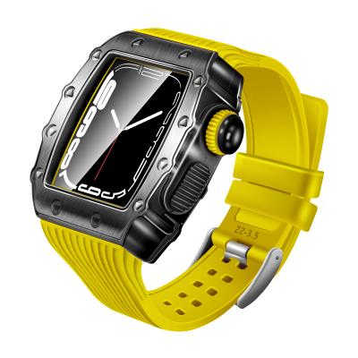 China Wholesale Custom Luxury Alloy Rm Silicon Band Strap 40mm 41mm 44mm 45mm Stainless Steel Metal Watch Case For Apple Watch iWatch Series for sale