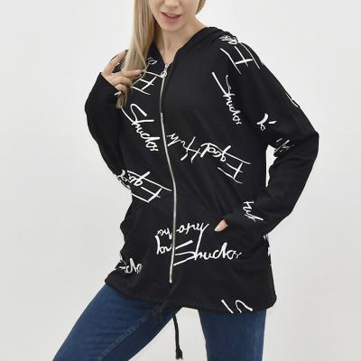 China Fashion Trend Anti-wrinkle Printed Black Zipper Hoodie Cotton Oversized Women's Long Sleeve Top Hoodie for sale