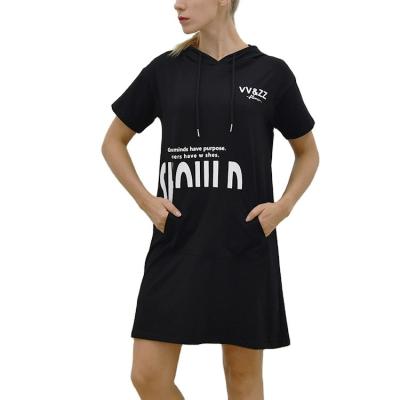 China Top Selling Cotton Oversized Logo Printed Women Dress Custom Made Anti-Static Black Color Material for sale