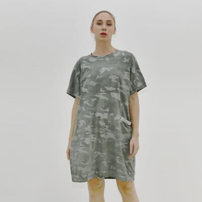 China Hot Selling Long Green Women's Loose Dress Breathable Camouflage Dress Women's O-Neck Casual Dress for sale