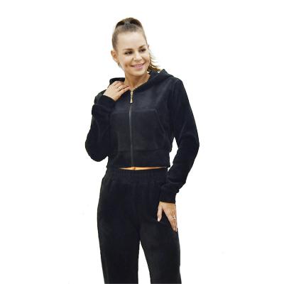 China 2021 Winter Black Zipper Clothing Pure Cotton Women Breathable Long Sleeve Hoodie Set Suits Set For Women for sale