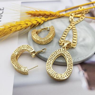 China Environmental friendly Nigeria 18K Gold Plated Jewellery Brass Hoop Drop Earring Set Dubai Ladies Gift Wedding Bridal Jewellery Set for sale