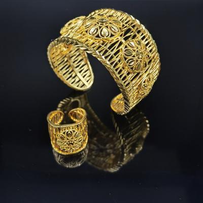 China Fashion New Products Wholesale Fashion Jewellery Ladies 24K Gold Plated Set Bracelet Ring African Ethiopian Party Gift Jewellery Set for sale