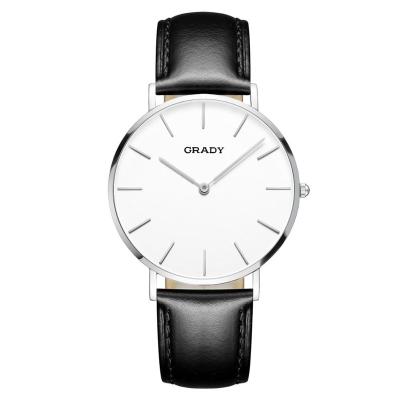 China Creative day/date new products quartz watches customize Japan Movet quartz watch with genuine leather strap for sale