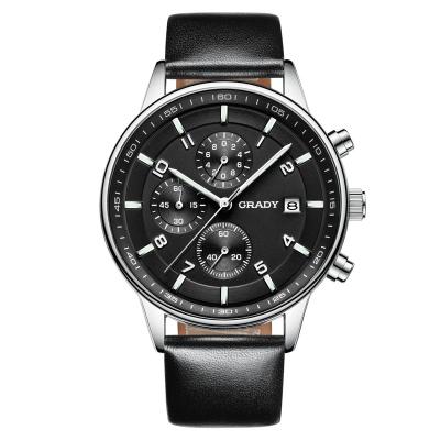 China Cheap price non-specific hot selling chronograph calendar leather strap water proof quartz analog watch for men for sale