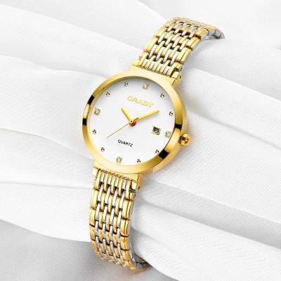 China Day/date women watch custom logo quartz watches Japan movt stainless steel gold watches for ladies for sale