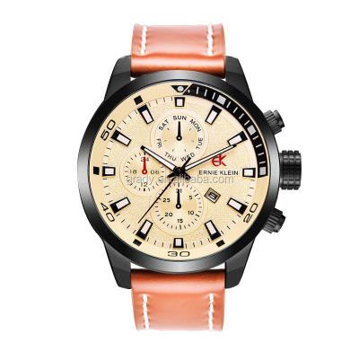 China Chronograph sports watches for men luxury military leather men's relojes synchronize fashion chronograph quartz watch for sale