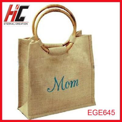 China 2014 hot sale online handled handled packaging jute shopping bag with wooden handle reusable bags wholesale for sale