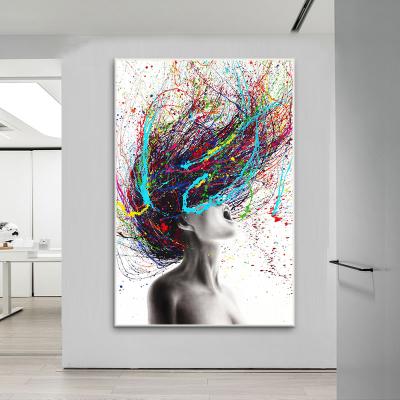 China Colorful Abstract African Women Art Oil Painting Colorful Hair Canvas Living Room Wall Decor Modern Abstract Woman for sale