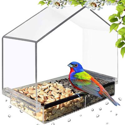 China Non-automatic Super Powerful 4 Suction Cup Window Bird Feeder Sliding Feeder Tray Drains Water Sliding Seed Holder Bird Feeder for sale