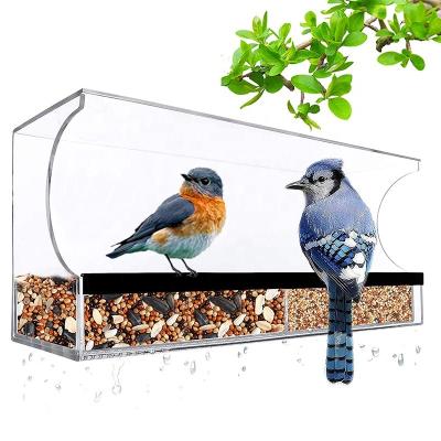 China Amazon Hit Non-automatic Drop Shipping Window Hanging Bird Feeder With Suction Super Strong Cups And Seed Tray Acrylic Bird Feeder for sale