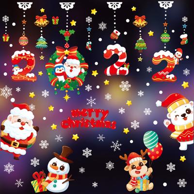 China Window Sticker Santa Claus Reindeer Decals Christmas Snowflake Snowflake Holiday Window Sticker Christmas Decorations for sale