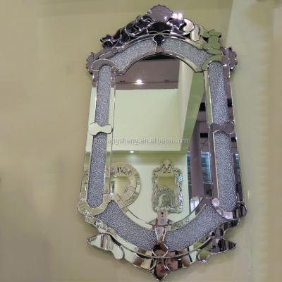 China Unique Decorative Diamond Crystal Frame Modern Design Wall Mirror for sale